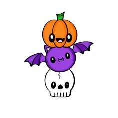 a cartoon pumpkin sitting on top of a skull