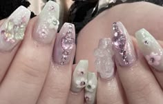 Sometimes I Lie, Customized Nails, Hime Gal, Cute Nails Designs, Nail Piercing, Flowers And Pearls