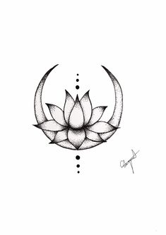 a drawing of a lotus flower with two crescents