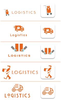 the logo for logistics is shown in three different colors and font styles, including orange