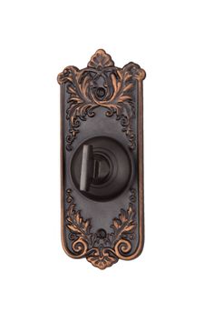 an antique style door handle with a decorative design on the front and back of it