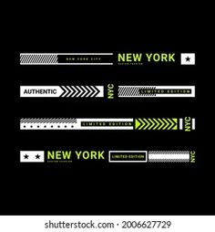 the new york city skyline in neon green and black with arrows, stars and stripes