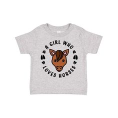 A Girl Who Loves Horses Toddler T-Shirt. A toddler-soft cotton tee in look-at-me, big kid colors. 4.5 oz., 100% combed ringspun cotton. White is sewn with 100% cotton thread. Topstitched rib crew neck. Double-needle stitched sleeves and bottom hem. Shoulder-to-shoulder taping. Toddler T-Shirt. Size: 4T.  Color: Gray.  Gender: female. Horse Gifts, Girls Toddler, Big Kid, Toddler Gifts, Kids Gifts, Cotton Thread, Coloring For Kids, Toddler Outfits, Girls Tshirts