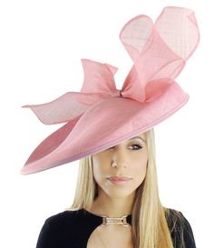 Fitted Evening Hats With Bow, Party Hat With Bow And Curved Brim, Adjustable Cloche Fascinator, Pink Party Hat With Bow, Adjustable Costume Hats For Races, Wide Brim Party Hat With Bow, Pink Bow Hat For Spring, Elegant Pink Hat With Bow, Feminine Hat-style Fascinator