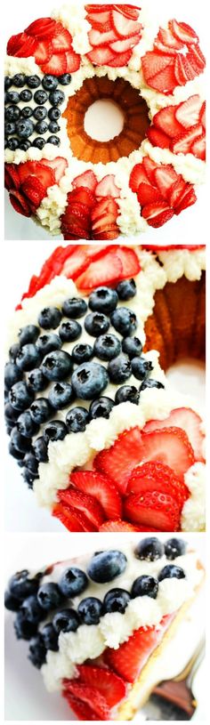 an american flag cake with strawberries and blueberries on top is ready to be eaten