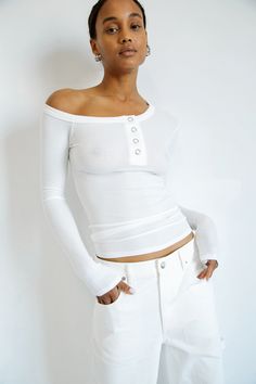 Harley Henley Top White | The Line by K White Henley Top, White Henley, The Line By K, Line By K, Top Aesthetic, Tøp Aesthetic, Henley Top, Winter Knits, White Tank Top