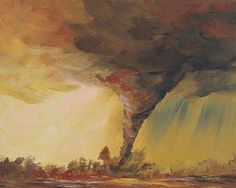 an oil painting of a large tornado cloud