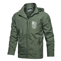 Season:Winter,Fall; Fabric:Cotton; Sleeve Length:Long Sleeve; Gender:Men's; Style:Casual; Occasion:Sports Outdoor,Camping  Hiking; Fit Type:Regular Fit; Function:Waterproof,Rain Waterproof,Lightweight; Pattern:American US Flag; Design:Embroidered,Graphic,Side Pockets,Zip Front; Neckline:Hooded; Outerwear Type:Jacket,Raincoat,Shell Jacket; Listing Date:08/29/2024; Bust:null; Length:null; Shoulder Width:null; Sleeve:null Durable Khaki Windbreaker For Hiking, Khaki Hooded Jacket With Fleece Lining For Outdoors, Hooded Windbreaker With Fleece Lining For Outdoor, Hooded Windproof Outerwear For Outdoor, Hooded Windbreaker With Fleece Lining, Khaki Windbreaker With Fleece Lining For Outdoor Activities, Khaki Outdoor Outerwear With Fleece Lining, Khaki Outerwear With Fleece Lining For Outdoor, Weatherproof Hooded Jacket For Outdoor