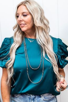 66" Dainty Faux Navajo Pearl Necklace. Perfect piece that can be wrapped up to 3 times and styled with other necklaces for a punchy look. Bohemian Long Necklace For Layering, Bohemian Layering Long Necklace, Dress Layer, Layered Sweater, Silver Jewelry Fashion, Denim Leggings, Accessories Jewelry Earrings, Wedge Boots, Denim Pant