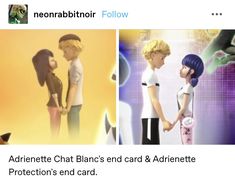 an image of two people holding hands with the caption adrientte chat blanc's end card & adrienette protection's end card