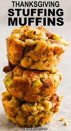 thanksgiving stuffing muffins stacked on top of each other