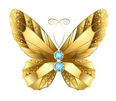 a golden butterfly with jewels on its wings