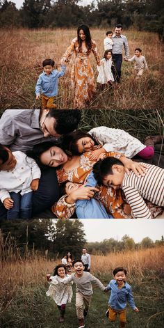 a collage of family photos in a field