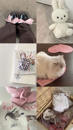 the collage shows several different items that include shoes, socks and a stuffed animal