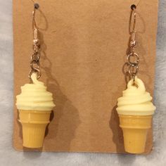 Ice Cream Cone Vanilla Pierced Earrings Novelty Nwt Gold And Silver Toned Metal Alloy And Silicone. Some Darkening Patina On Jump Rings And French Wire. Please See Photos. Fun Artwear. Dangle Measures 2” Boho Drop Earrings, Dior Earrings, Rose Gold Hoop Earrings, Candy Flowers, Cream Earrings, Letter Earrings, Silver Diamond Earrings, Fancy Earrings, Gold Ear Cuff