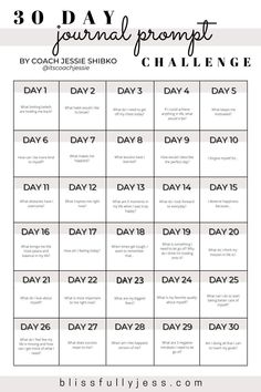 the 30 day journal printable challenge is shown in black and white with text overlay