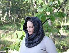 THE ITHACA This cowl / hood scarf is called the Ithaca. This style is my personal favorite in my entire collection! It's so easy to wear, just pull it on and go! It can easily be pulled up over your head similar to a hood to keep warm from the cold! It is crocheted with a delicate cluster pattern, giving it a lovely feminine look. It will keep your head and neck very warm, but the pattern is also designed to be lightweight and breathable.  COLOR: The scarf color shown is Charcoal, a classic shade of dark grey! Please select the color you prefer in the drop-down menu when ordering; the color chart is available in the last picture. MATERIAL: This scarf is made of a light-weight, high quality acrylic yarn. It is very soft.  SIZE: One size fits all, the cowl is large enough to wear as a single Hooded Cowl Scarf, Scarf Hood, Grey Circle, Cowl Hood, Hood Scarf, Grey Crochet, Hooded Scarf, Loop Scarf, Circle Scarf