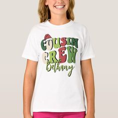 Celebrate the holidays in style with our Personalized Retro Cousin Crew Christmas Matching T-Shirt! This groovy cousin crew tee brings a fun, nostalgic vibe to your family’s holiday festivities. Personalize each shirt with your cousin crew’s names for a unique and memorable Christmas look. Whether you're dressing up for family gatherings or lounging in custom cousin pajamas, this Christmas matching cousin t-shirt is perfect for toddlers, kids, and adults alike.  Made from soft and durable fabric, these family matching shirts are ideal for everything from Christmas morning fun to group photos. With the option to customize each tee, these shirts make fantastic personalized groovy cousin crew gear that everyone will love. They're also great for pairing with Christmas PJs for a coordinated loo Personalized Christmas Shirts, S Names, Family Matching Shirts, Cousin Crew, Christmas Look, Christmas Matching