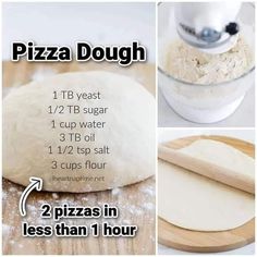 the instructions for making pizza dough are shown