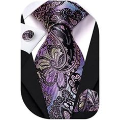 New Product Silk Imported Tie Closure Dry Clean Only Including 1 Necktie + 1 Pocket Square + 1 Pair Cufflinks Tie Length: 59.06 Inches(150cm) Tie Width: 3.35 Inches(8.5cm) Pocket Square: 9.5inches*9.5inches(24cm*24cm) Classic Purple Ties As Gifts, Purple Ties As Gifts, Paisley Color, Tie Length, Silk Necktie, Blue Paisley, Pocket Square, Necktie, Blue Purple