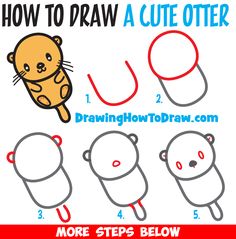 Cartoon Otter, Otter Cartoon, Floating Down The River, Trin For Trin Tegning, Otter Drawing, Chibi Cartoon, Easy Step By Step Drawing