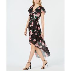 There's Nothing More Elegant And Effortless Than A Wrap Dress, And Julia Jordan's Fresh Take Offers A Longer, Maxi Silhouette And A Playful Print For Optimum Style. Approx. Model Height Is 5'10" And She Is Wearing A Size 6 Approx. 44" Long From Center Back To Hem. Length Is Based On Size 6 And Varies 1/4" Between Sizes V-Neck; Wrap Maxi Silhouette Hidden Back Zipper With Hook-And-Eye Closure Allover Floral Print; Self Tie At Waist; Ruffled High-Low Hem Shell And Lining: Polyester Machine Washabl Jordan Shorts, Daytime Dresses, Plus Size Activewear, Review Dresses, Black Wrap Dress, Family Outfits, Maxi Wrap Dress, Baby Clothes Shops, Trendy Plus Size