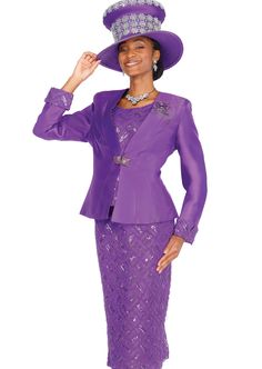 Champagne 5909 3 piece Brocade Skirt Suit Colors: Purple, White Sizes: 8, 10, 12, 14, 16, 18, 20, 22, 24, 26 MATCHING HAT AVAILABLE Suit Colors, Brocade Skirt, Colors Purple, Matching Hat, Skirt Suit, Jacket Dress, 3 Piece, Champagne, Colorful Dresses