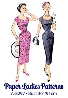 two women in dresses and hats with the words paper ladies patterns