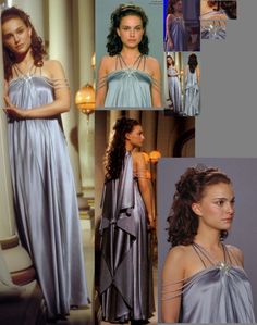 a collage of photos showing different styles of women in evening gowns and dresses