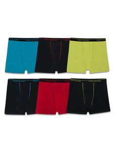 PRICES MAY VARY. Boys Micro-Stretch Boxer Briefs 6 Pack Microfiber fabric is breathable and wicks away moisture Flexible waistband with wicking and Tag Free 4-way stretch that moves with you Legs don�’t ride up 4 Way Stretch Fabric, 6 Packs, Boxer Briefs, Contrast Stitch, Wicks, The Loom, 6 Pack, Fruit Of The Loom, Step Up