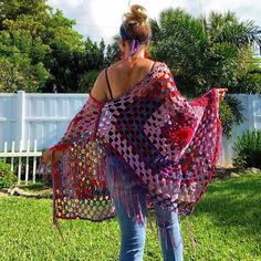 Hippie Crochet Pattern Boho Crochet Pattern Crochet Poncho | Etsy Multicolor Bohemian Patterns For Beach, Bohemian Multicolor Crochet Lace Patterns, Bohemian Vacation Patterns, Bohemian Crochet Lace Patterns For Beach, Bohemian Granny Square Poncho For Festivals, One Size Crochet Lace Top For Festivals, Bohemian Beach Crochet Patterns, Bohemian Crochet Lace Patterns In Yarn, Purple Bohemian Crochet Top For Festival