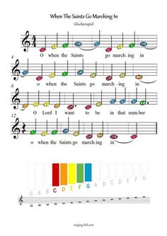 a sheet with music notes on it that says when the saints go marching in color