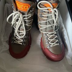 Worn Three Times Excellent Condition Gucci Trek Boots. Gucci Boots, Shoes Gucci, Gucci Shoes, Color Orange, Men's Shoes, Shoe Boots, Size 7, Gucci, Orange