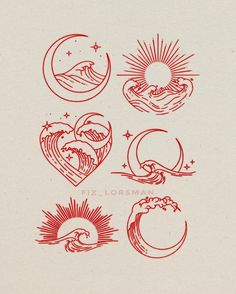 four different types of waves in the shape of heart and sun, with text that reads fiz lorsman