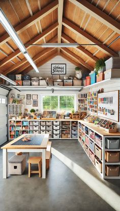 a garage filled with lots of storage and furniture