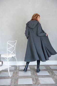 Merino Wool Coat for Women Classic Winter Coat Hooded Coat - Etsy Wool Hooded Jacket With Long Sleeves For Cold Weather, Hooded Wool Sweater Coat For Cold Weather, Wool Hooded Sweater Coat For Winter, Hooded Wool Sweater Coat For Winter, Grey Wool Coat, Grey Jacket Women, Plus Size Cardigan, Gray Wool Coat, Coat Plus Size