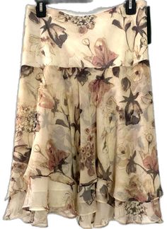 Beige Floral Print Tiered Maxi Skirt, Beige Tiered Maxi Skirt With Floral Print, Beige Floral Print Tiered Skirt, Elegant Flowy Floral Mini Skirt, Elegant Flowy Mini Skirt With Floral Print, Ruffle Skirts, Fairy Skirt, Ralph Lauren Skirts, Tiered Ruffle Skirt