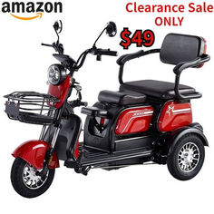 a red scooter with the words clearance sale only $ 4 99 on it