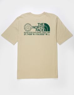 The North Face Coordinates Tee. Graphic On Left Chest. Large Graphic Screened On Back. Crew Neck. Short Sleeve. 100% Cotton. Machine Wash. Imported. The North Face Crew Neck Tops For Outdoor, 90s Graphic Tees Vintage, Merch Inspiration, Wwe T Shirts, Flannel Sweatshirt, Graphic Trends, Boys Graphic Tee, Girls Graphic Tee, Graphic Tees Vintage