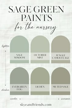 sage green paint colors for the nursery with text that reads sage green paints for the nursery