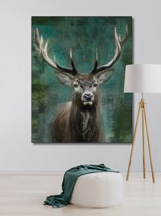 a painting of a deer with antlers on it's head