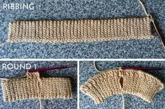 two pictures showing how to crochet the top and bottom part of a sweater