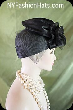 Ladies Classic Black Custom Made Rounded Crown Satin Formal Pillbox Designer Wedding Hat. This Elegant Black Satin Dress Hat Is Embellished With A Large Rosette Satin Bow Adorned With Black Horsehair Crinoline Bowing. A Large Acrylic Rhinestone Is Added To The Large Satin Bow For A Haute Couture High Fashion Look. A Satin Band Encircles The Lower Portion Of The Crown. This Is A Stylish Hat And Will Make A Fashion Statement. Classic In Design. Crown Measures 22.5". Standard Sized Fits Most Women Bespoke Hats, Royal Ascot Hats, Veiled Hats, Formal Occasion Dress, Couture Hats, Bridal Hat, Wedding Church, High Fashion Looks, Wedding Hat