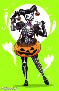 a woman dressed as a skeleton holding a pumpkin