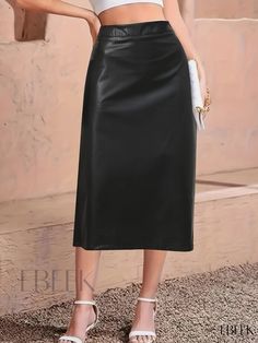 Ebeek - Elevate Your Wardrobe with a Sophisticated High Waist Midi Skirt in Faux Leather, Exclusively Designed for Womens Fashion High Waist Midi Skirt, Fall Care, Skirts Midi High Waisted, Leather Pattern, Winter Wear, Types Of Printing, Midi Skirt, Pu Leather, Knitted Fabric