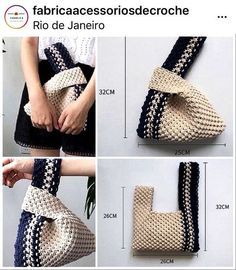 the crocheted bag is being shown in three different pictures