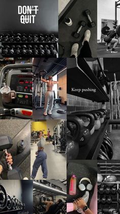 black and white collage with images of people doing different things in the gyms