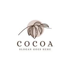 the cocoa logo is shown in brown and white, with an outline of leaves on it