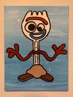 a painting of a cartoon character on a blue background