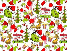 the grin's christmas pattern is shown on a white background with green and red decorations